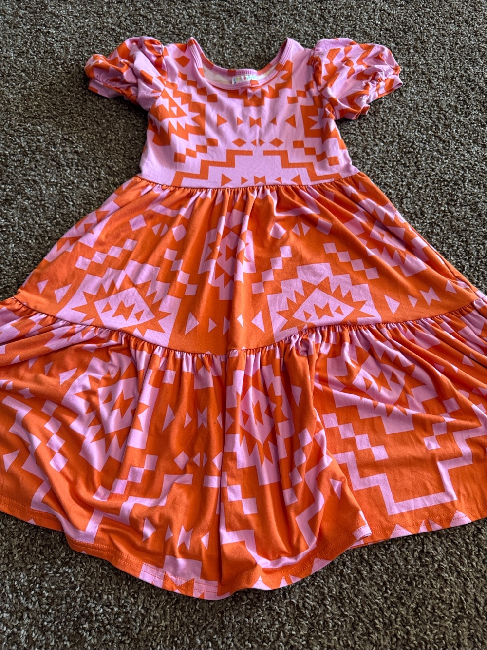 Dot Dot Smile Pink and Orange Geometric Tiered Dress